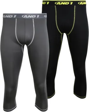 AND1 Men's Compression Leggings - 2 Pack Lightweight Moisture-Wicking Active Sports Compression Pants for Men (Sizes: S-XL)