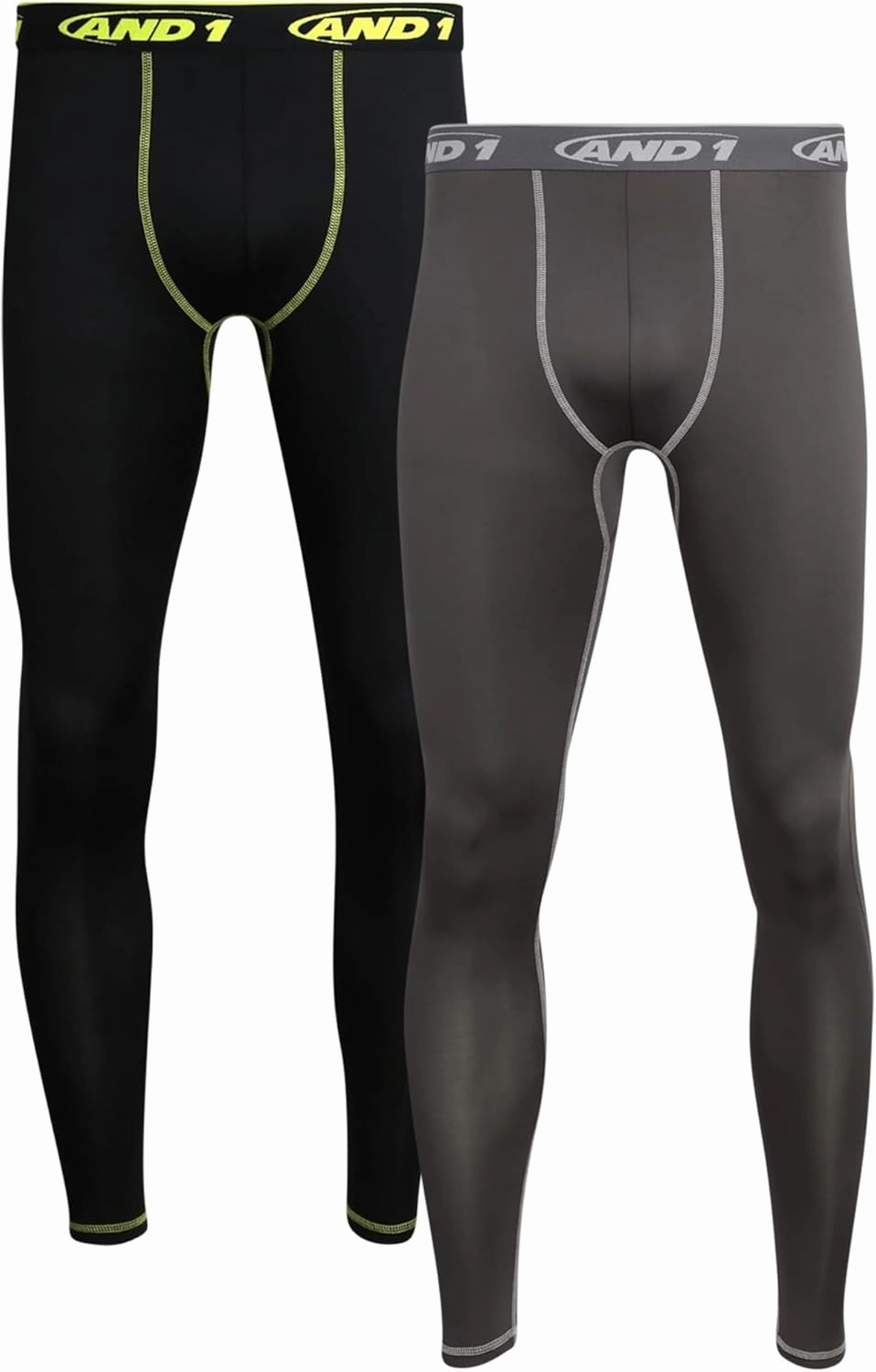 AND1 Men's Compression Leggings - 2 Pack Lightweight Moisture-Wicking Active Sports Compression Pants for Men (Sizes: S-XL)