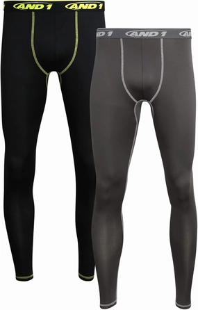 AND1 Men's Compression Leggings - 2 Pack Lightweight Moisture-Wicking Active Sports Compression Pants for Men (Sizes: S-XL)