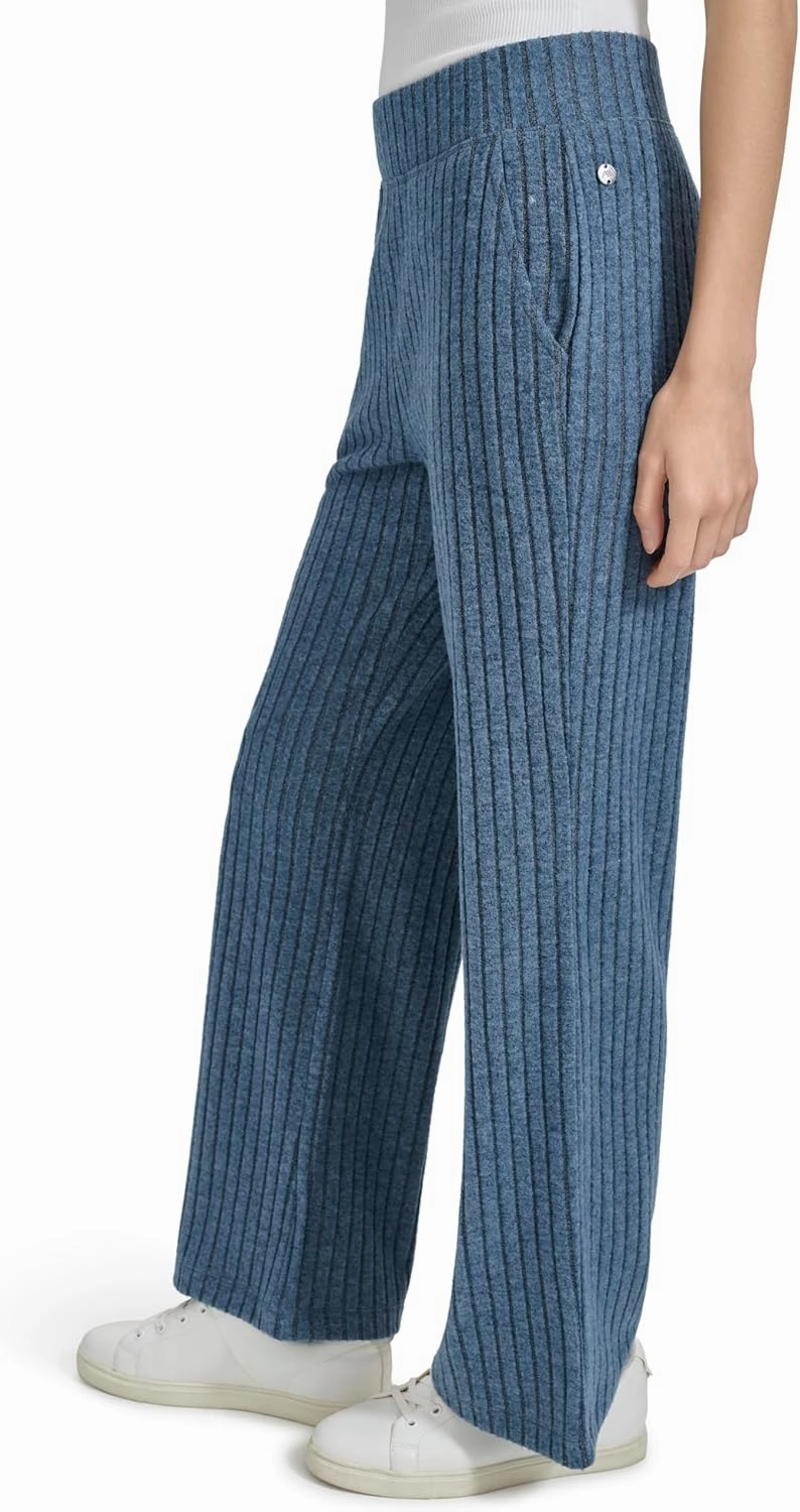 Andrew Marc Women's Pull on Wide Leg Ribbed Pants
