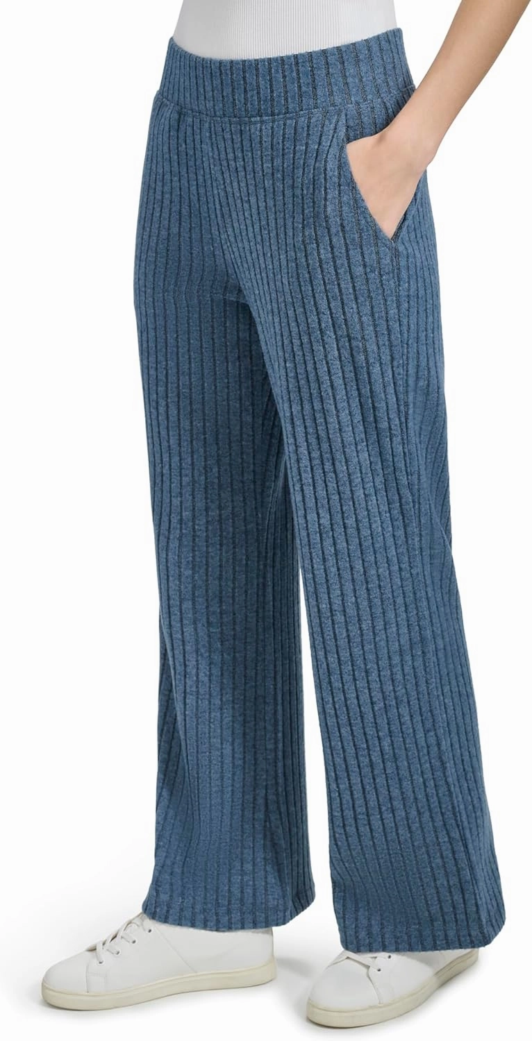 Andrew Marc Women's Pull on Wide Leg Ribbed Pants