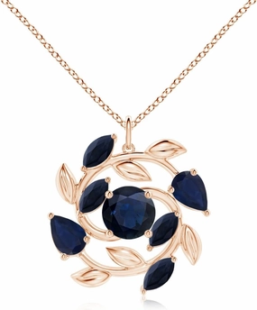 Angara Natural Blue Sapphire Olive Branch Pendant Necklace in 14K Solid Gold | September Birthstone, Birthday, Engagement, Anniversary, Wedding Jewelry Gift for Women