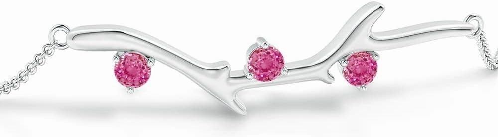 Angara Natural Round Pink Sapphire Tree Branch Bracelet in 14K Solid Gold/Platinum | Birthday, Engagement, Anniversary, Wedding Jewelry Gift for Women