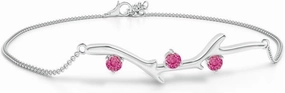 Angara Natural Round Pink Sapphire Tree Branch Bracelet in 14K Solid Gold/Platinum | Birthday, Engagement, Anniversary, Wedding Jewelry Gift for Women
