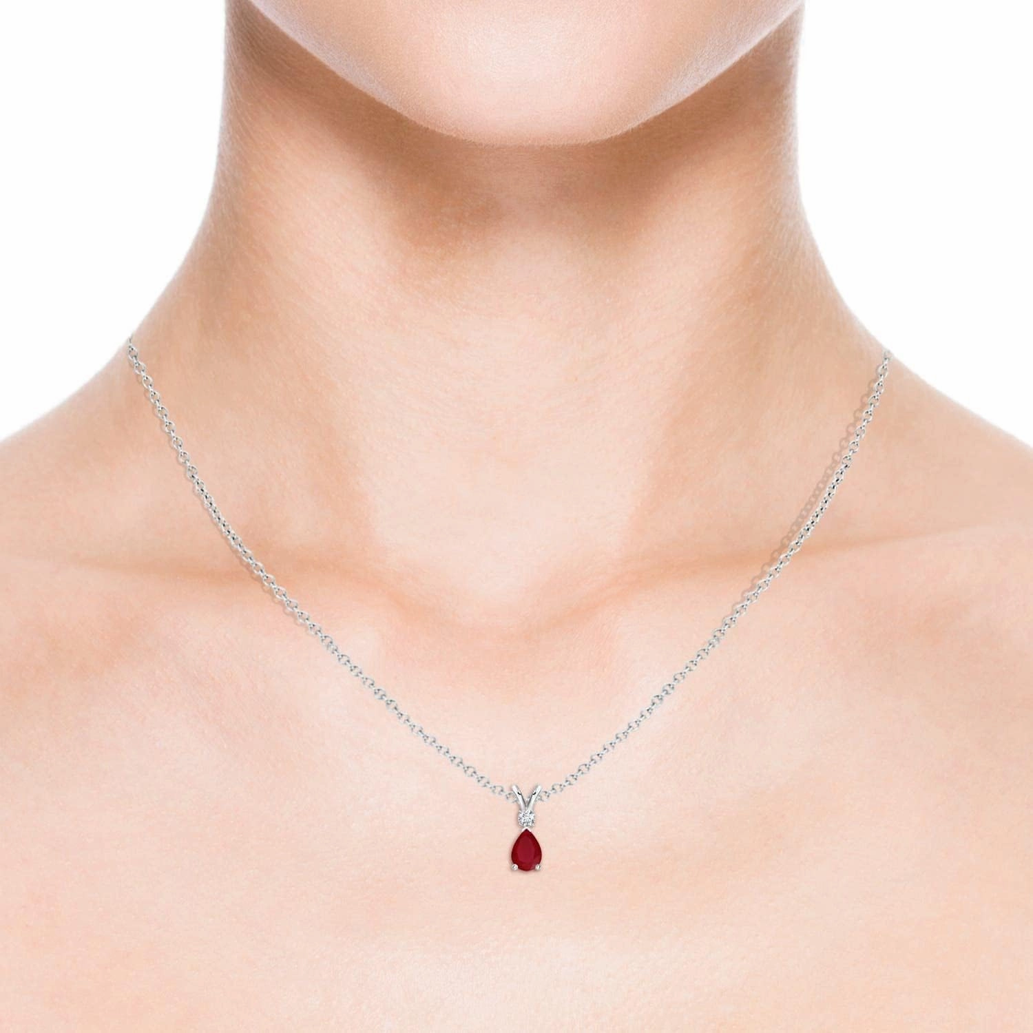 Angara Natural Ruby Teardrop Pendant with Diamond in Silver / 14K Solid Gold/Platinum | July Birthstone, Birthday, Engagement, Anniversary, Wedding Jewelry Gift for Women