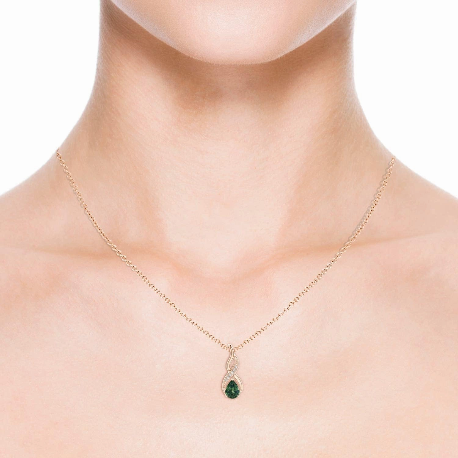 Angara Natural Teal Montana Sapphire Infinity Swirl Pendant with Diamonds in 14K Solid Gold/Platinum | Birthday, Engagement, Anniversary, Wedding Jewelry Gift for Women