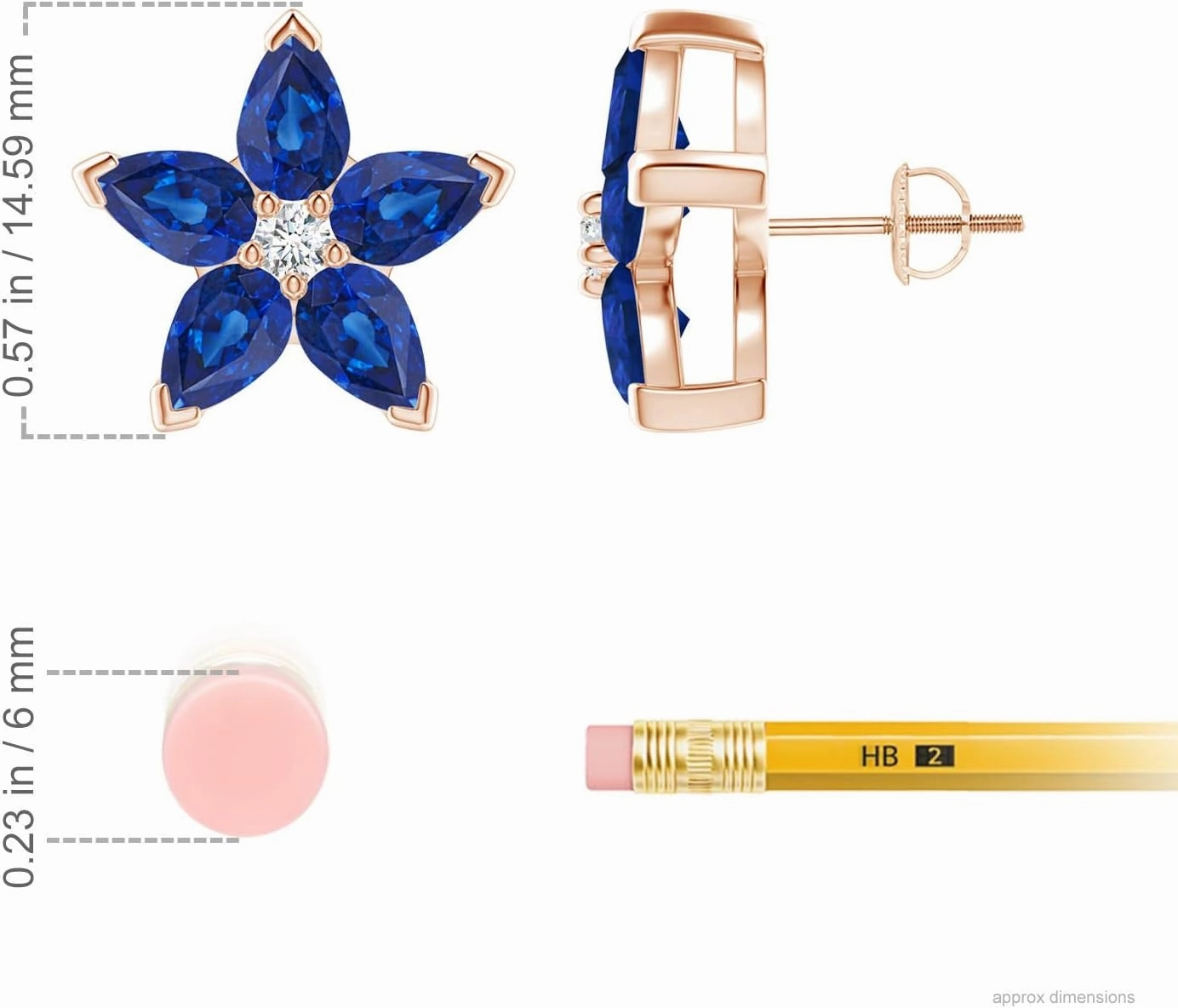 ANGARA Natural V-Prong Set Sapphire and Diamond Flower Stud Earrings in 14K Solid Gold/Platinum | September Birthstone, Birthday, Engagement, Anniversary, Wedding Jewelry Gift for Women