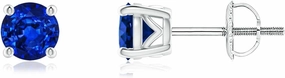 ANGARA Natural Vintage Style Round Blue Sapphire Solitaire Stud Earrings in 14K Solid Gold/Platinum | September Birthstone, Birthday, Engagement, Anniversary, Wedding Jewelry Gift for Women