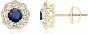 ANGARA Natural Vintage Style Round Sapphire Halo Stud Earrings in Silver / 14K Solid Gold/Platinum | September Birthstone, Birthday, Engagement, Anniversary, Wedding Jewelry Gift for Women