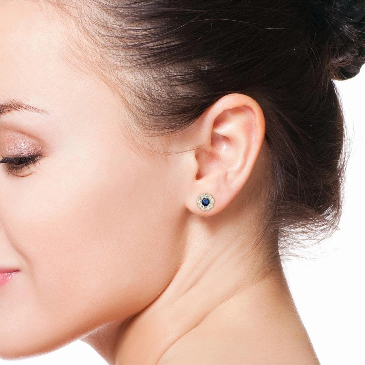 ANGARA Natural Vintage Style Round Sapphire Halo Stud Earrings in Silver / 14K Solid Gold/Platinum | September Birthstone, Birthday, Engagement, Anniversary, Wedding Jewelry Gift for Women