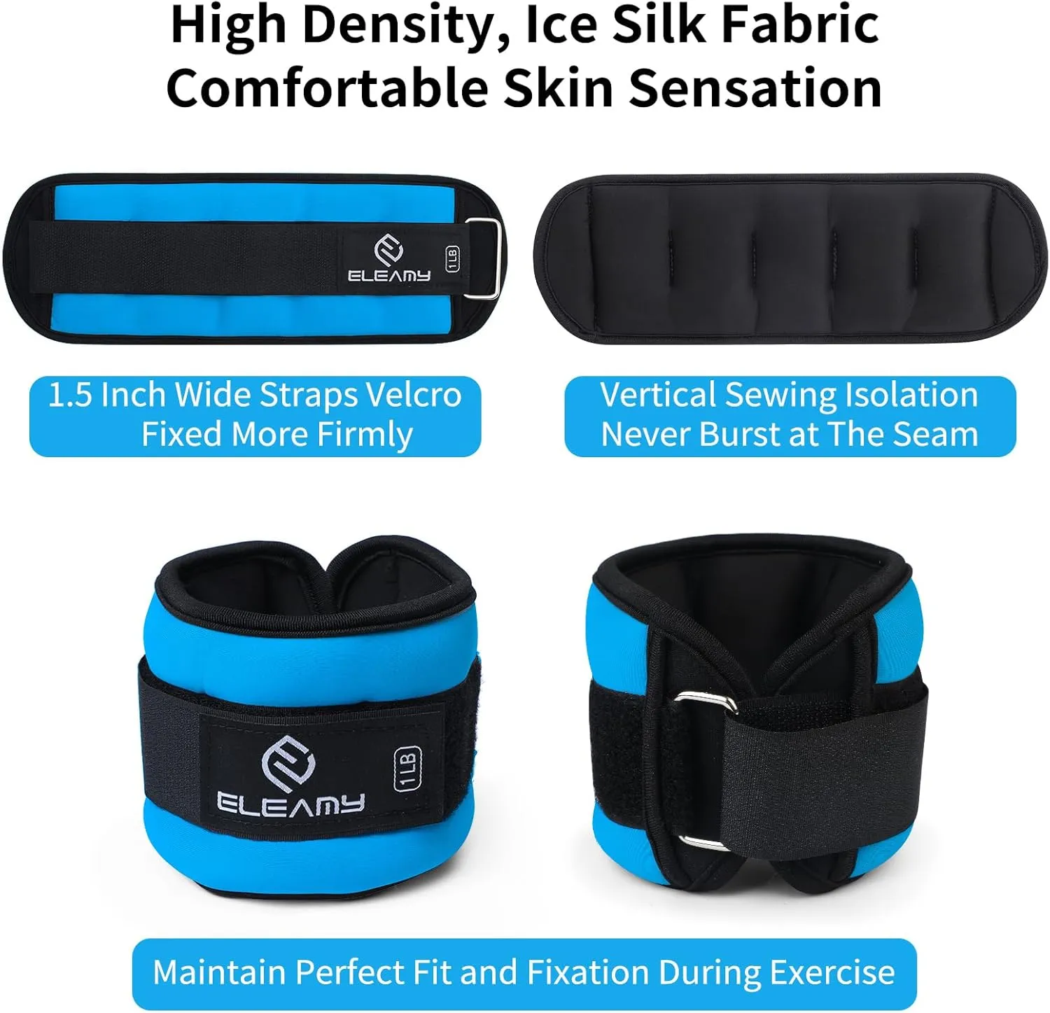 Ankle Weights for Women & Men - 0.5lb/1lb/2lb/3lb Pairs for Walking, Running, Yoga, Fitness - Premium Ice Silk Fabric - Comfortable, Durable & Tear Resistant