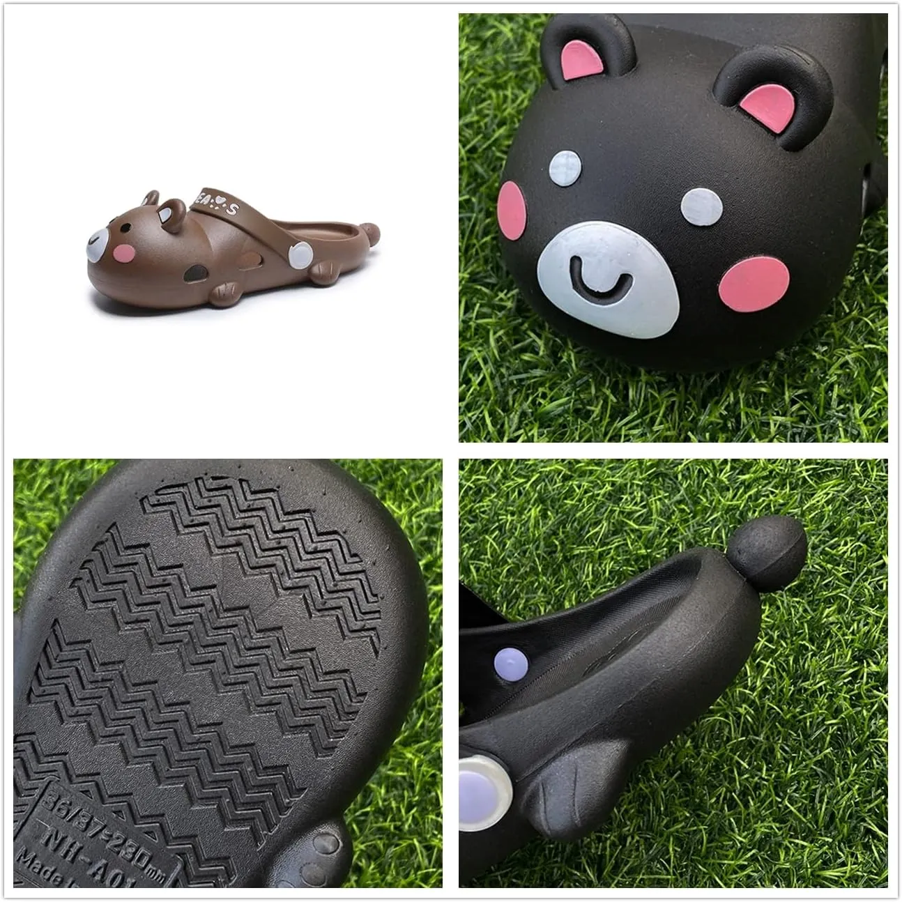 Aoakva Kawaii Slippers Kawaii Clogs Mules for Girls Women Cute Bear Summer Shower Slippers Non-Slip Beach Shoes PVC Soft Durable