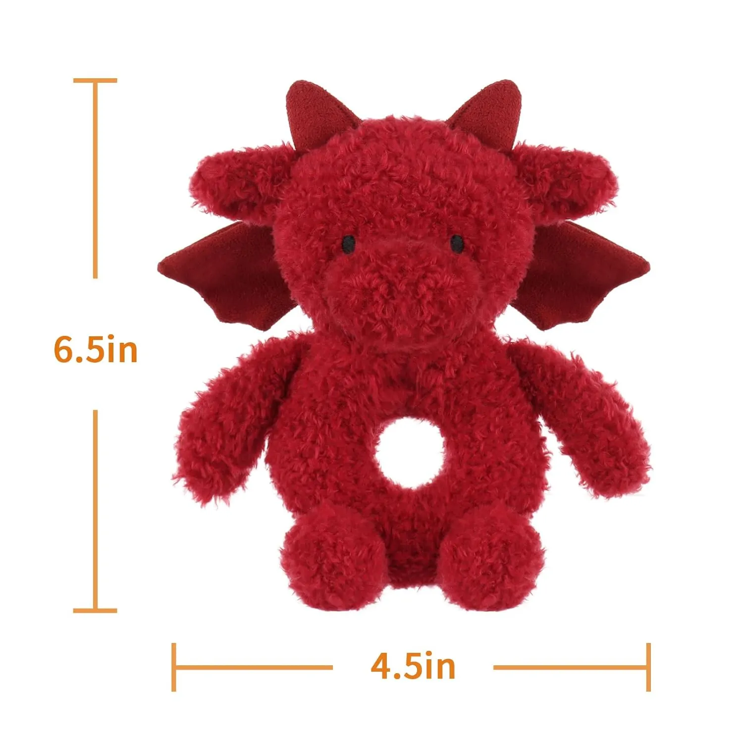 Apricot Lamb Baby Lovey Red Dragon Soft Rattle Toy, Plush Stuffed Animal for Newborn Soft Over 0 Months