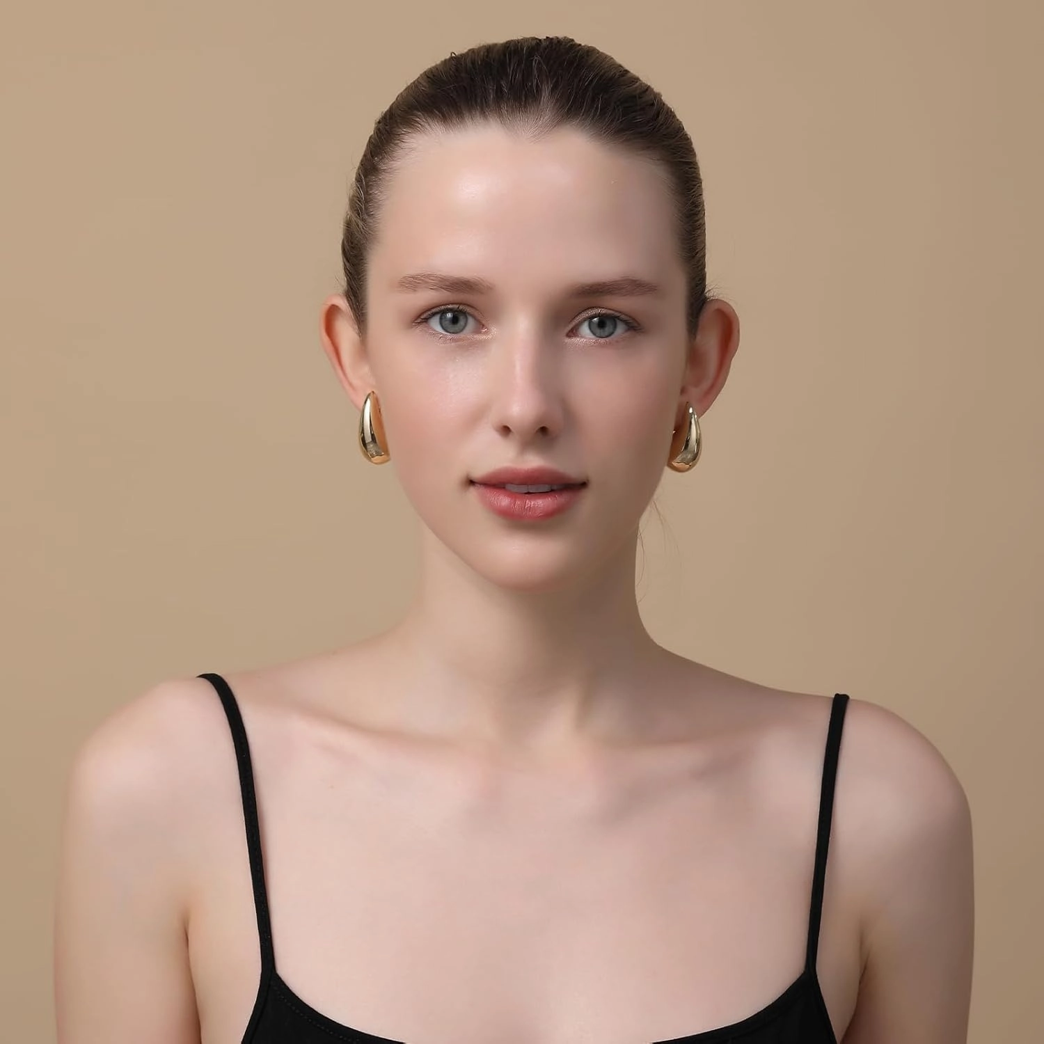 Apsvo Chunky Gold Hoop Earrings for Women, Dupes Earrings Lightweight Waterdrop Hollow Open Hoops, Hypoallergenic Gold Plated Earrings Fashion Jewelry