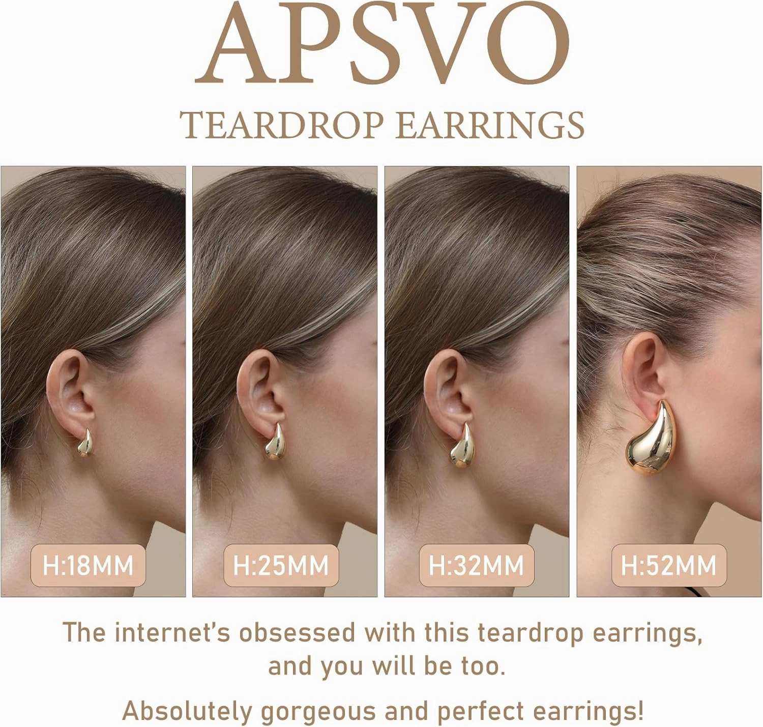 Apsvo Chunky Gold Hoop Earrings for Women, Dupes Earrings Lightweight Waterdrop Hollow Open Hoops, Hypoallergenic Gold Plated Earrings Fashion Jewelry