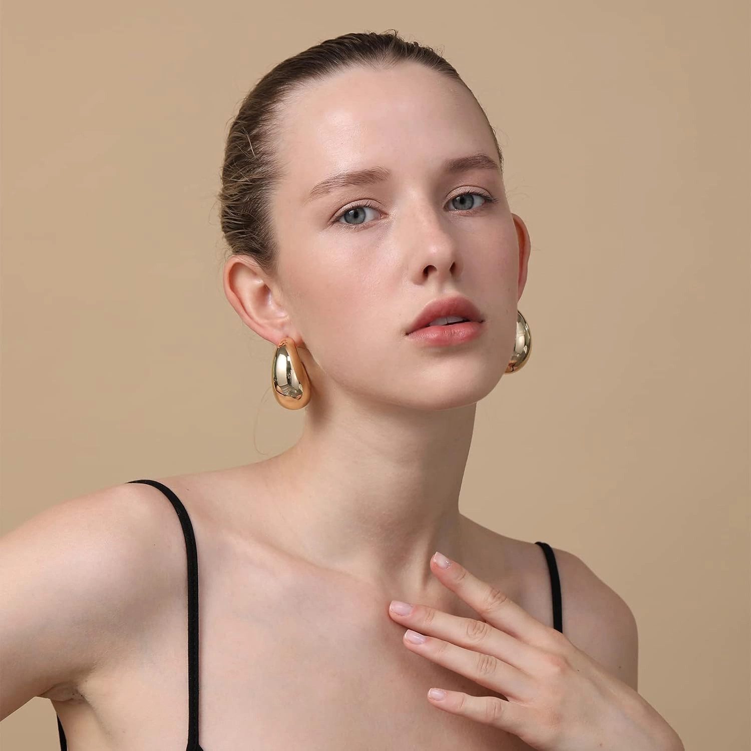 Apsvo Extra Large Drop Earring, Oversized Chunky Gold Hoop Earrings for Women, Lightweight Hypoallergenic Gold Plated Big Earrings Fashion Jewelry