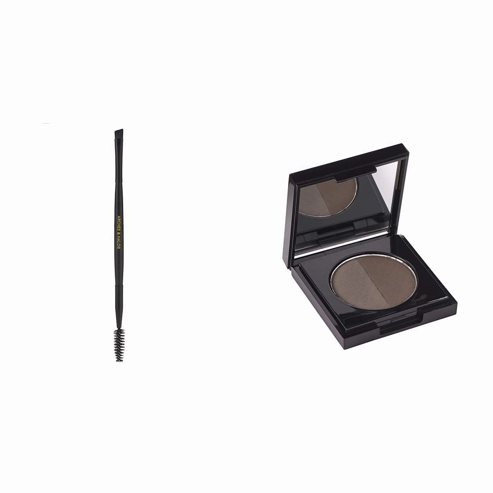 Arches & Halos Brow Shaping Set - Dual Ended Brush With Luxury Brow Powder In Charcoal - Define, Brush And Blend Brows - Easily Fill, Sculpt Full Eyebrows - Vegan, Cruelty Free Makeup - 2 Pc