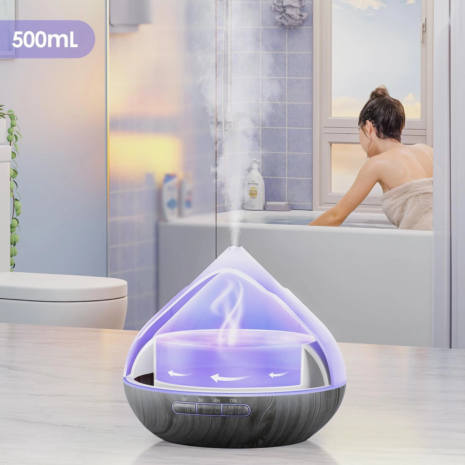 Aroma Diffuser with Essential Oils Set, 500 ML Essential Oil Diffuser with Remote Control, Humidifier with 14 Color Lights for Large Room, 4 Timer Setting, Auto Shut-Off Gray