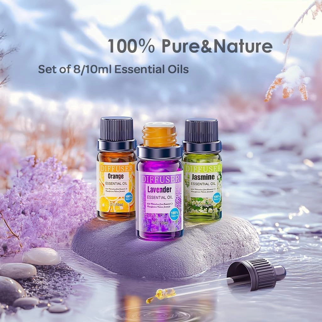 Aroma Diffuser with Essential Oils Set, 500 ML Essential Oil Diffuser with Remote Control, Humidifier with 14 Color Lights for Large Room, 4 Timer Setting, Auto Shut-Off Gray
