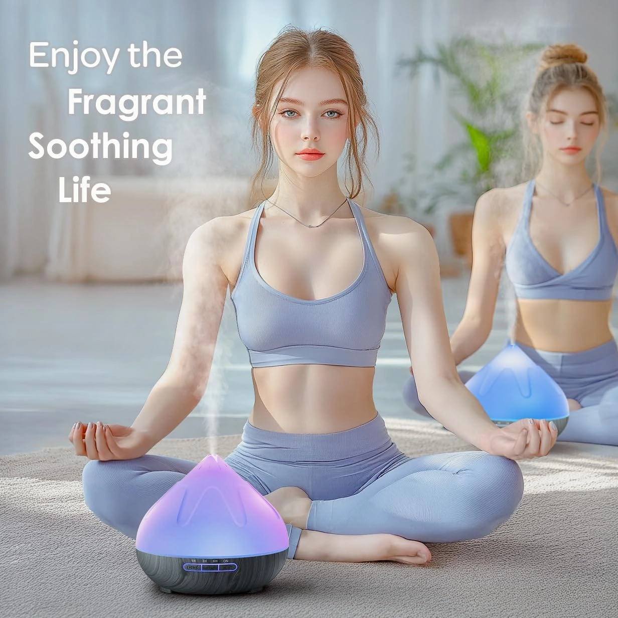 Aroma Diffuser with Essential Oils Set, 500 ML Essential Oil Diffuser with Remote Control, Humidifier with 14 Color Lights for Large Room, 4 Timer Setting, Auto Shut-Off Gray