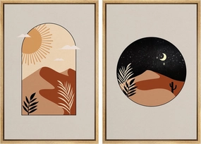 Ashbrook Framed Canvas Print Wall Art Set Mid-Century Desert Dune Landscapes Nature Wilderness Illustrations Modern Art Decorative Colorful for Living Room, Bedroom, Office - 16"x24"x2 NATURAL