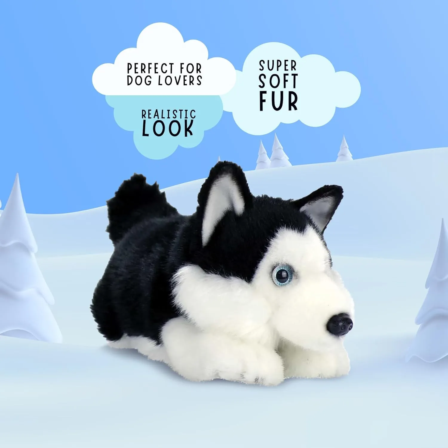 Aurora World Miyoni Black Lying Husky Plush - Super Soft 11" Realistic Stuffed Animal Toy