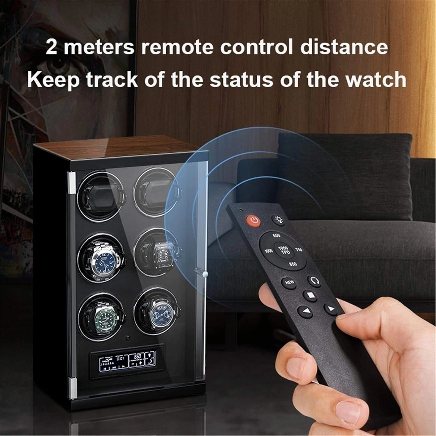 Automatic Single Watch Winder Extremely Silent Motor LCD with Touch Panel with LED Backlight with 5 Rotation Mode Setting with Remote Control Wood Shell Piano Paint Exterior