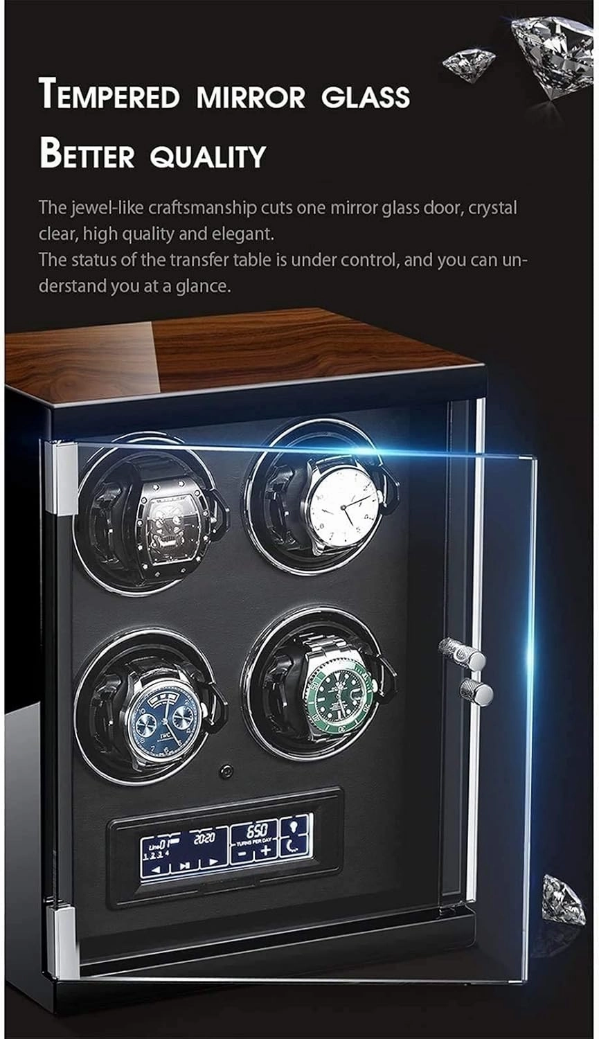 Automatic Single Watch Winder Extremely Silent Motor LCD with Touch Panel with LED Backlight with 5 Rotation Mode Setting with Remote Control Wood Shell Piano Paint Exterior (Beige 4 epitope)