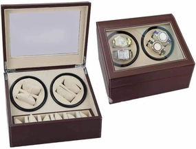 Automatic Watch Winder Box Watch Box Double-Head Black Pu Electric Motor Box Automatic Winding Watch Box Shaker Mechanical Watch Shaker Fashion
