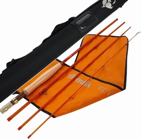 Aventik S-Glass Fly Fishing Rod, 6-8ft 1/2/3/4/5/8wt Ultra Light Classic Medium Fast Action Super Fiberglass Fly Rods in Red,Orange,Brown,Yellow,Green with Carrying Case