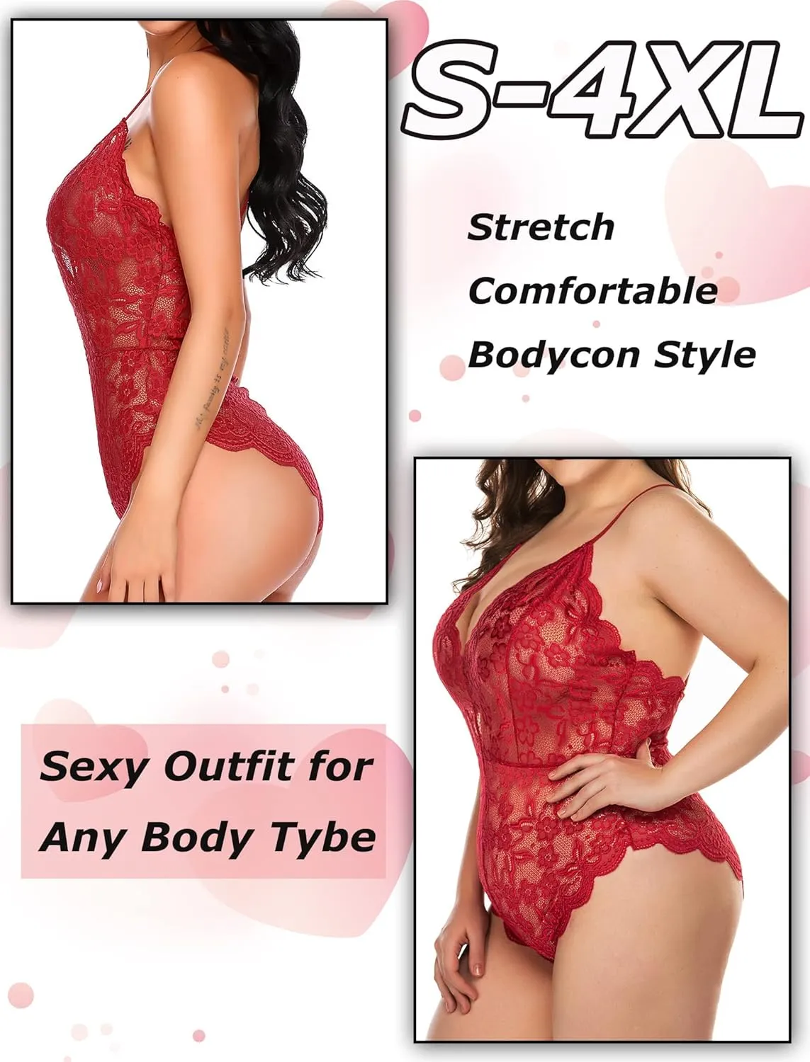 Avidlove Women One Piece Lingerie Deep V Teddy Sexy Lace Bodysuit Snap Crotch Babydoll