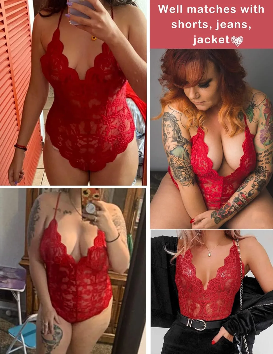Avidlove Women One Piece Lingerie Deep V Teddy Sexy Lace Bodysuit Snap Crotch Babydoll