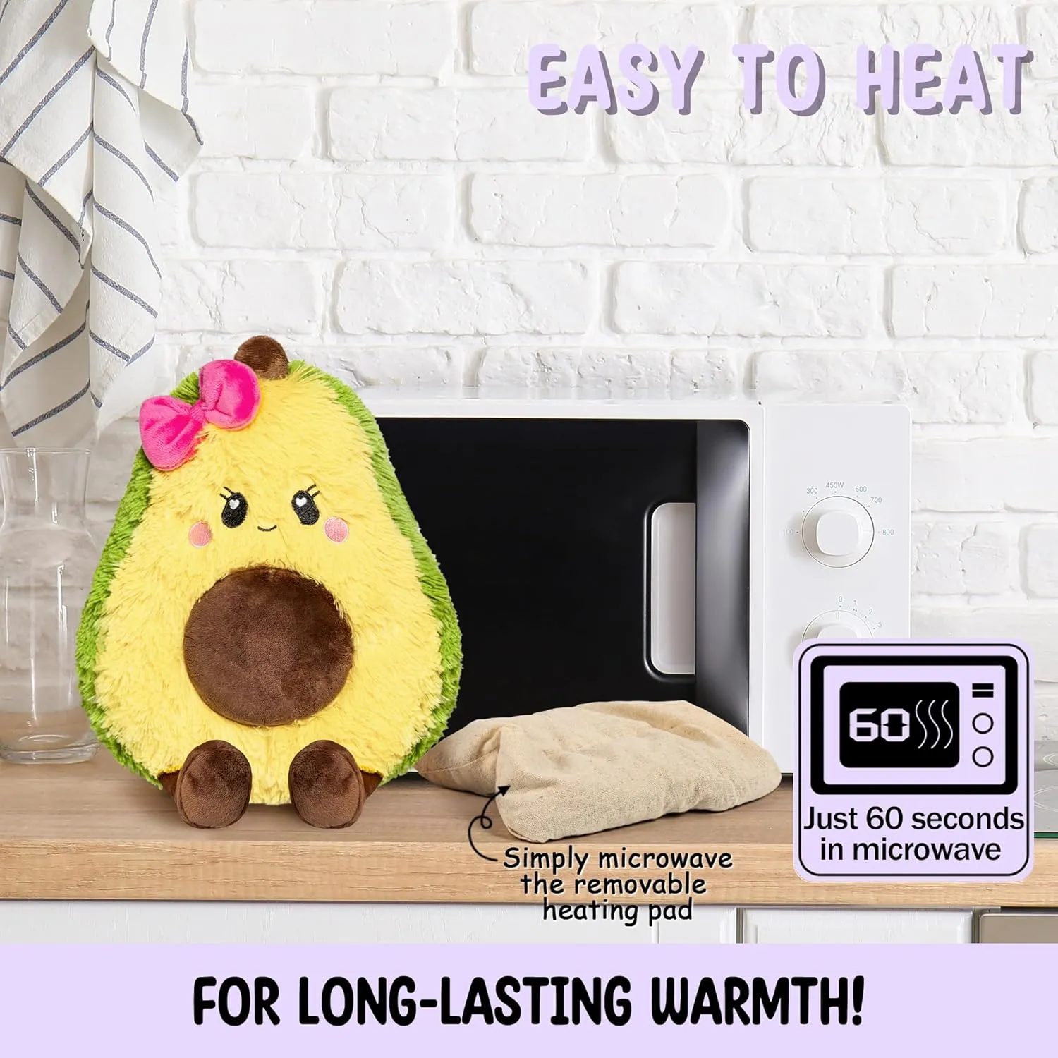 Avocado Microwavable Unscented Heating Pad for Women and Kids- Cute Soft Cozy Pillow Plush Heatable Warm Stuffed Animals - Kawaii Hot and Cold Plushie Food Toy - Avocado Gifts for Girls and Boys