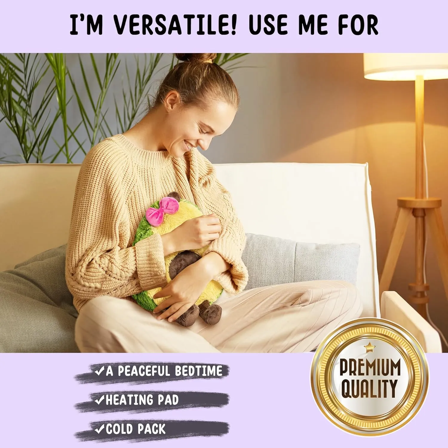 Avocado Microwavable Unscented Heating Pad for Women and Kids- Cute Soft Cozy Pillow Plush Heatable Warm Stuffed Animals - Kawaii Hot and Cold Plushie Food Toy - Avocado Gifts for Girls and Boys