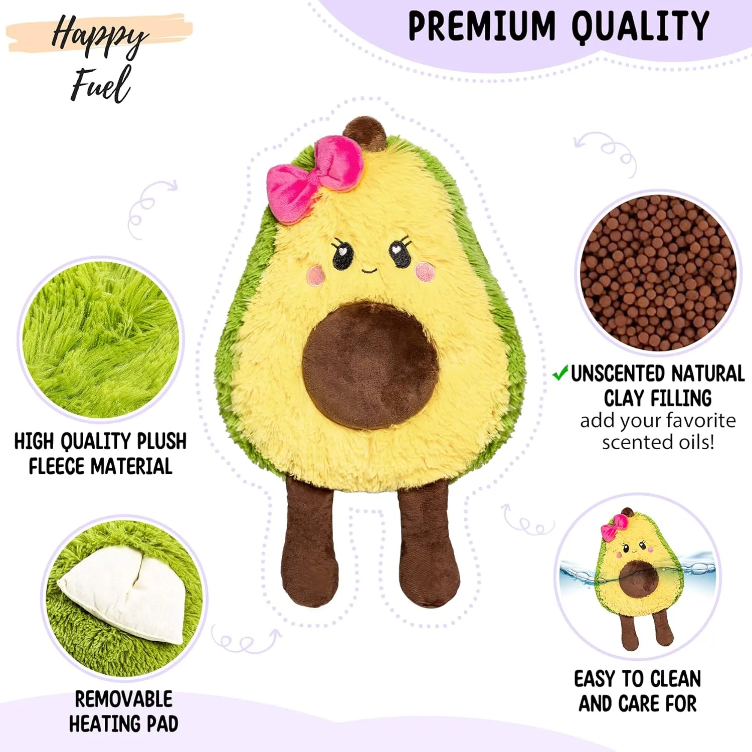 Avocado Microwavable Unscented Heating Pad for Women and Kids- Cute Soft Cozy Pillow Plush Heatable Warm Stuffed Animals - Kawaii Hot and Cold Plushie Food Toy - Avocado Gifts for Girls and Boys