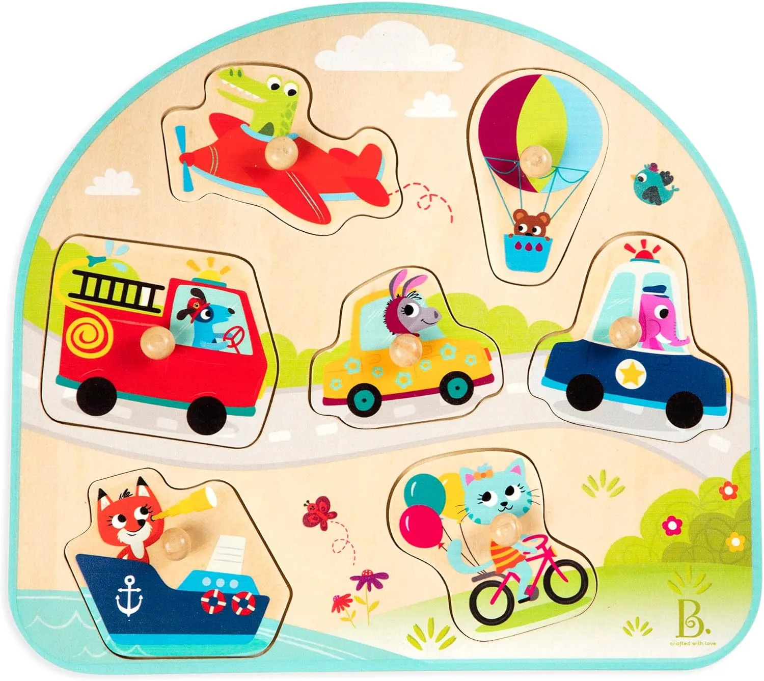 B. Toys- 4 Wooden Peg Puzzles- Dinosaurs, Sea Animals, Vehicles, Farm – Puzzles for Toddlers, Kids – 18 Months  