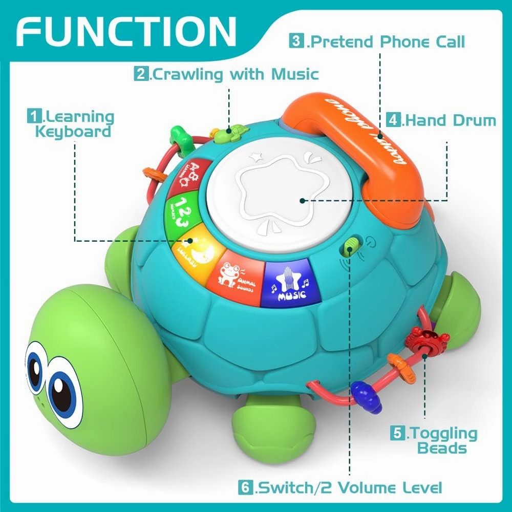 Baby Toys 6 to 12 Months, Musical Turtle Crawling Infant Toys, Early Learning Educational Toy with Light & Sound, Christmas Birthday Gifts for Boy Girl 7 8 9 10 11 Month 0-1 Year Old