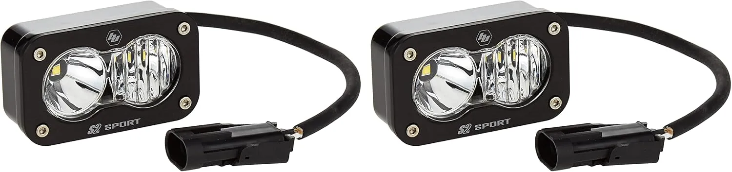 Baja Designs S2 Sport Black LED Light Pod Pair - 2PCS LED with Wiring Harness (Driving/Combo; Clear)