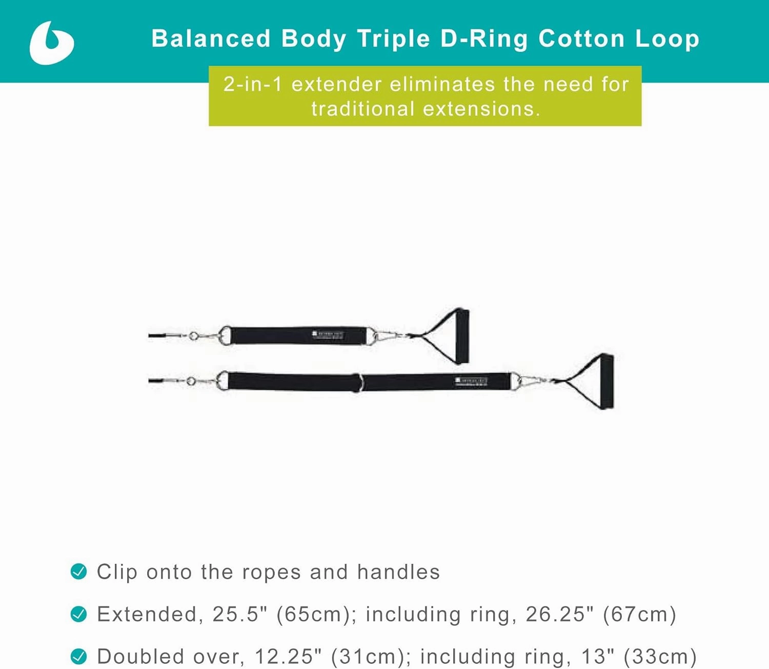 Balanced Body Triple D-Ring Cotton Loops, Hand and Foot Bands, Comfortable Workout Straps, Pilates Reformer Equipment, Studio and Home Gym Accessories, 1 Pair