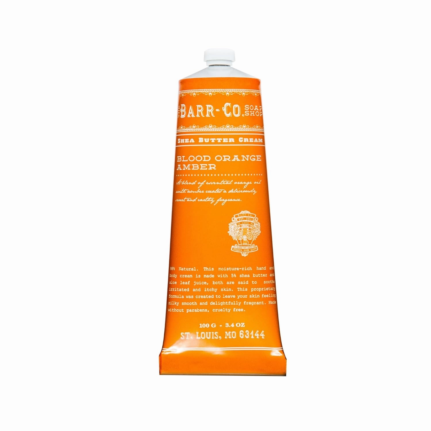 BARR-CO. Soap Shop Hand Cream Blood Orange Amber, Orange & Amber Essential Oils, Hand Cream for Dry & Cracked Hands, Shea Butter Cream, 3.4 fl oz