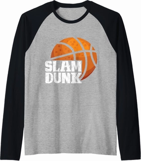Basketball with “Slam Dunk” lettering Raglan Baseball Tee