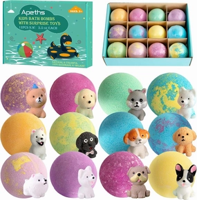 Bath Bombs for Kids with Surprise Toys Inside, Set of 12 XXL 3.5oz Large Bath Bomb Gift Set, Kids Safe Handmade Fizzy Balls Kit Organic Bubble Bath Bomb Great Gift for Birthday Day, Christmas