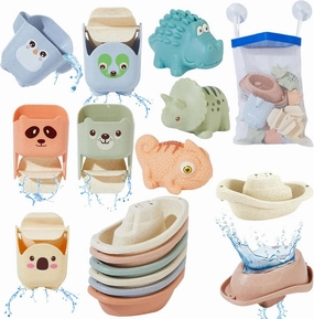 Bath Toys for Kids Ages 1-3, 14 Pack Mold Free Toddler Bath Toys for 2-4 Bathtub Water Play Toys with Floating Boats & Bath Cups and No Holes Animal Floating Pool Toys for Babies 6-12 Months