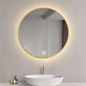 Bathroom Mirror, 3-Color Dimmable Round HD Makeup Mirror with Adjustable Brightness(Gold,90CM/36INCH-A)