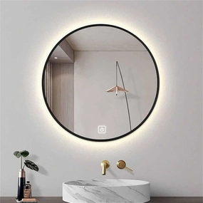 Bathroom Mirror, 3-Color Dimmable Round High-Definition Makeup Mirror with Adjustable Brightness(Noir,90CM/36INCH-A)