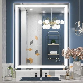 Bathroom Mirror, Illuminated Makeup Mirror with Anti-Fog and Shatterproof Memory in 3 Colors and Dual LEDs(28" x35)