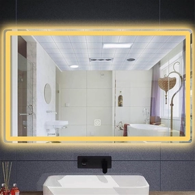 Bathroom Mirror, Rectangular Decorative LED Makeup Mirror with Anti-Fog and Smart Touch Buttons(Warm Light,700m*900mm)