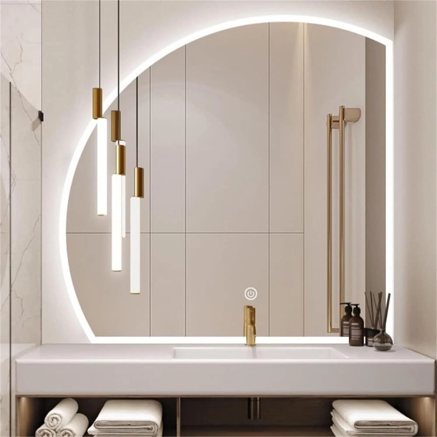 Bathroom Mirror Semi-Circular Bathroom Mirror Frameless LED Makeup Mirror Anti-Fog Modern Decorative Mirror(Right Cut,36inch/90cm)