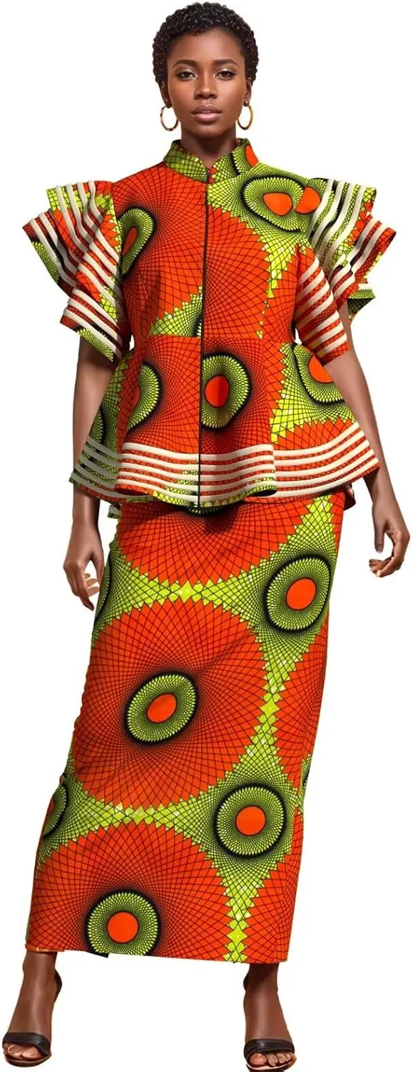 BAZINRICHE Women African Dresses Clothing Dashiki Bazin Riche Dress Women Skirt Set Print Ankara Zipper Top