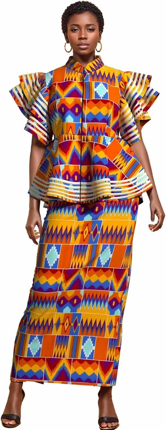 BAZINRICHE Women African Dresses Clothing Dashiki Bazin Riche Dress Women Skirt Set Print Ankara Zipper Top